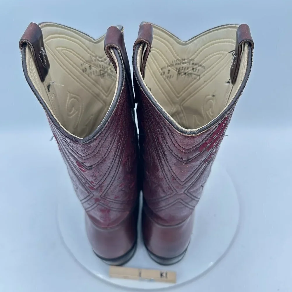 Miragum Men Size 10D Brown Burgundy Leather Slip Resistant Pull On Western Boot